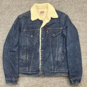 Levis Denim Trucker Jacket Sherpa Lined 42L Made in USA Vintage 70s Coat